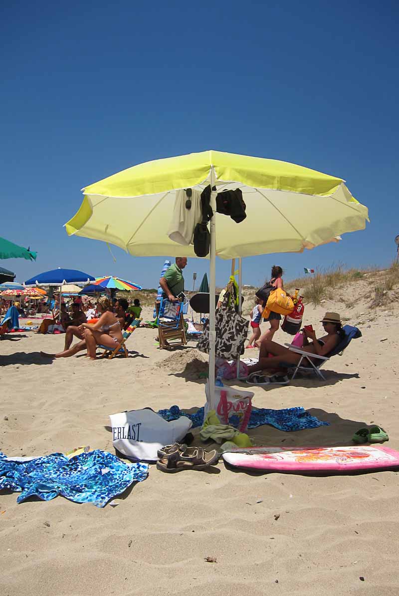 Image of beach umbrella as means to survive the heat