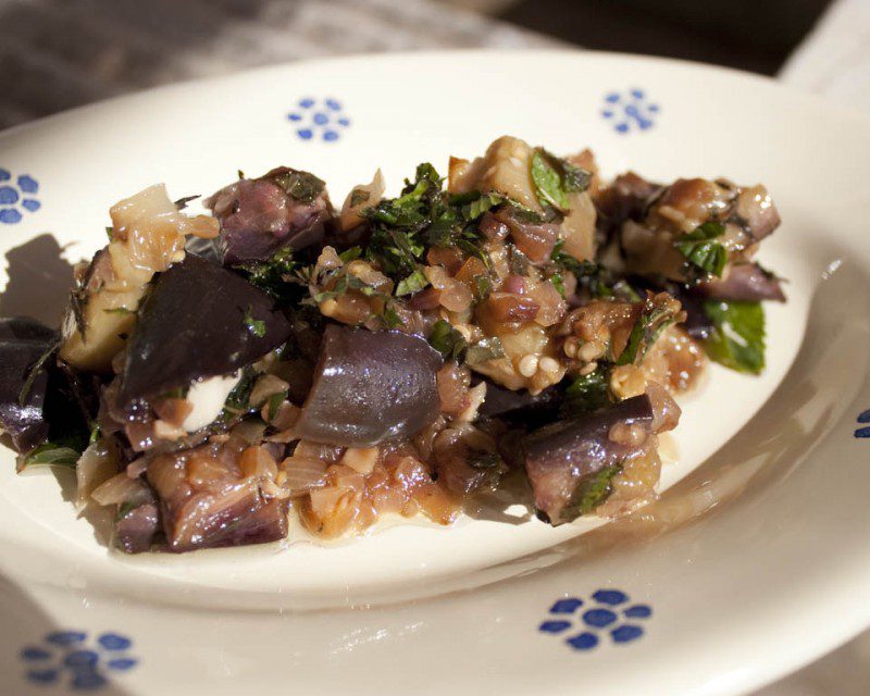 Aubergine and onions