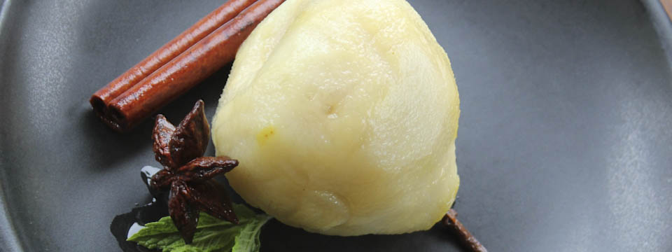 Pears poached in white wine