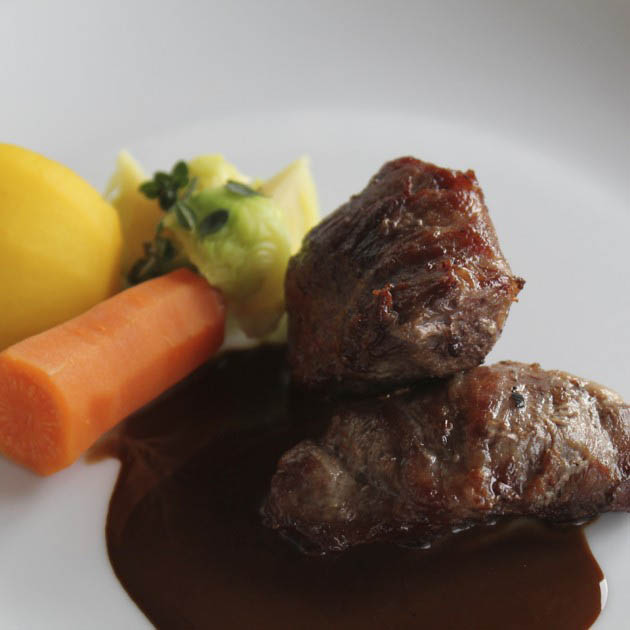 Slow cooked pork cheek recipe with ganache sauce