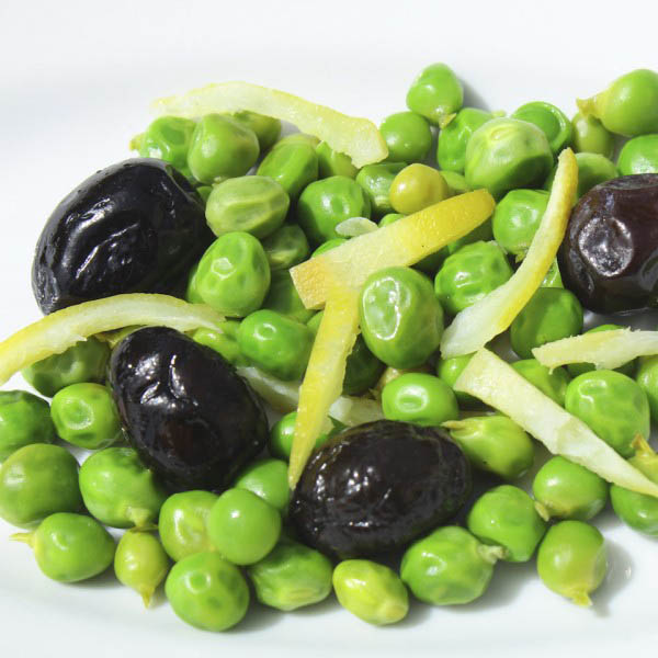 Peas with salted lemon and olives