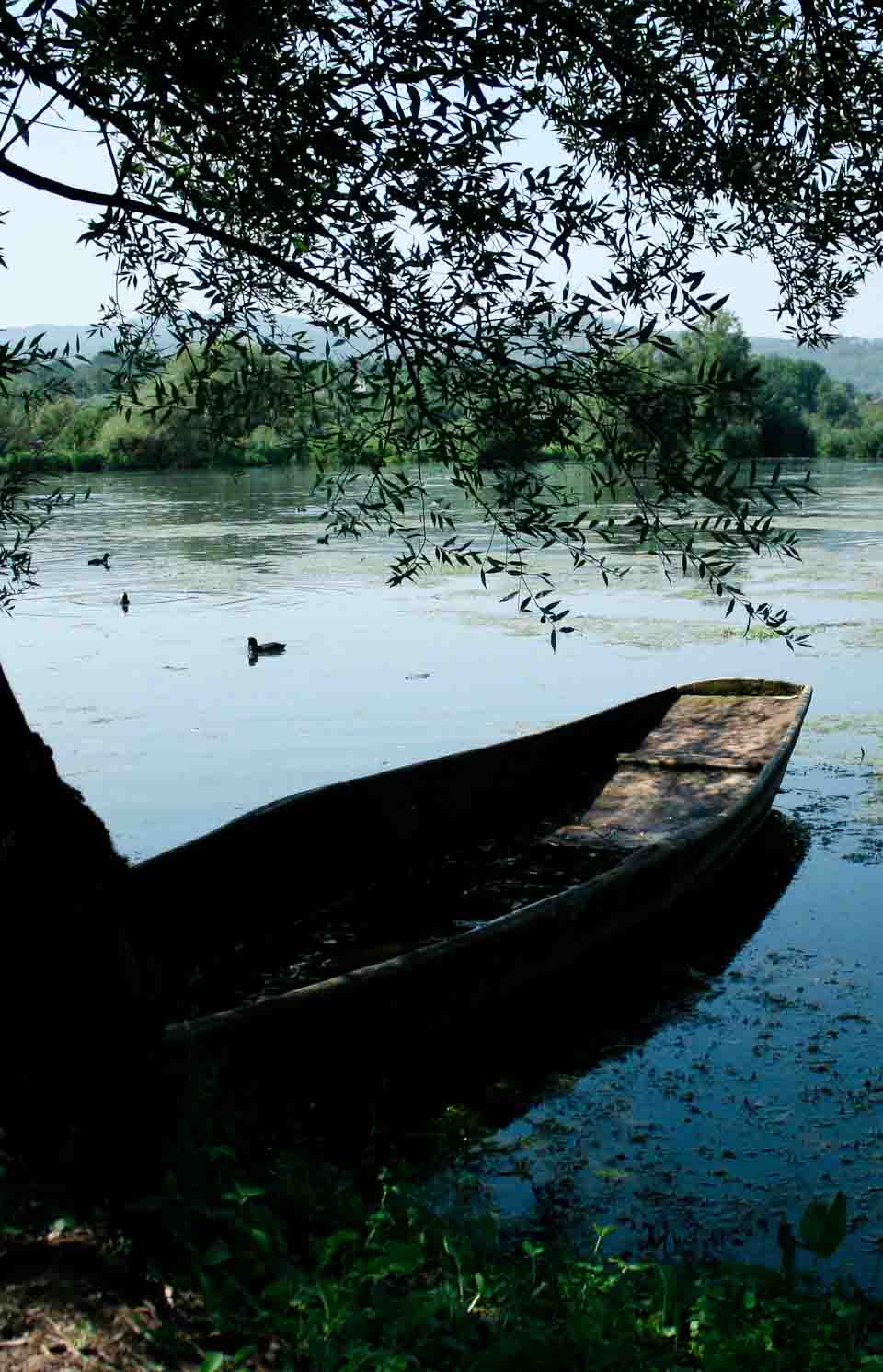 Flat bottomed boat in lake Posta Fibreno