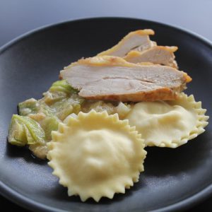 Breast of guineafowl with leeks