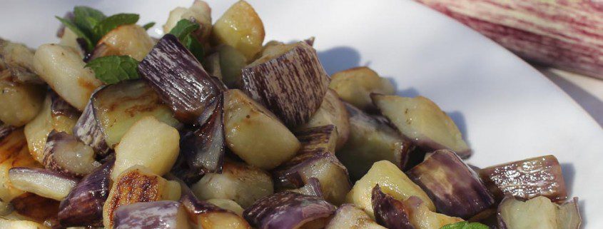 Striped aubergines in a pickle