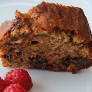 Banana cake with coffee, chocolate and walnuts