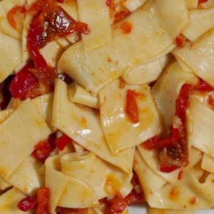 Photo of sagne pasta in tomato sauce