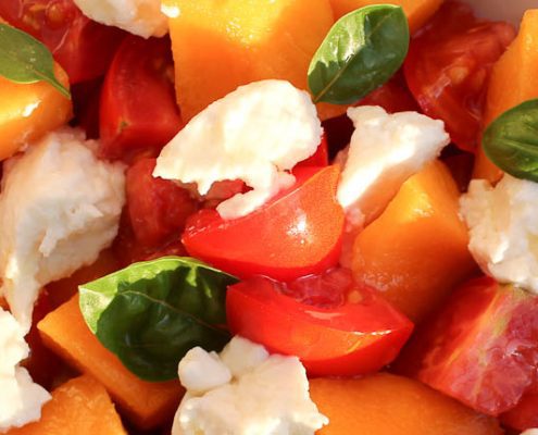 Tomato, peach and ricotta salad