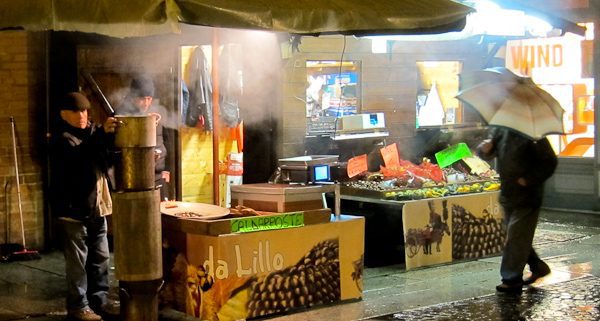 Roasted chestnut vendor Asti