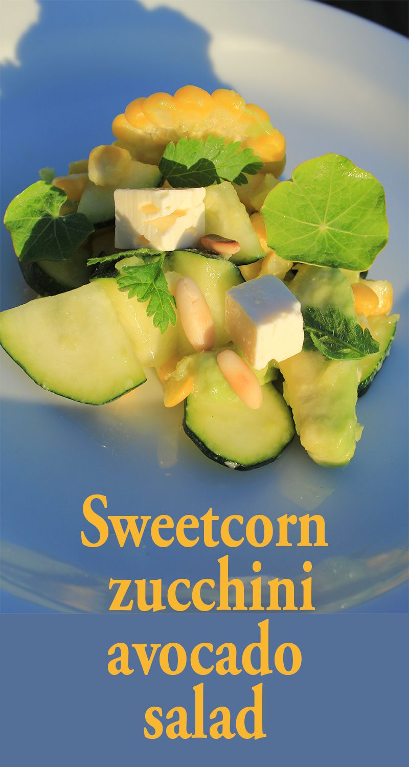 Sweetcorn, zucchini, avocado salad