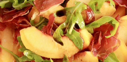 Peach, arugula, cured ham salad