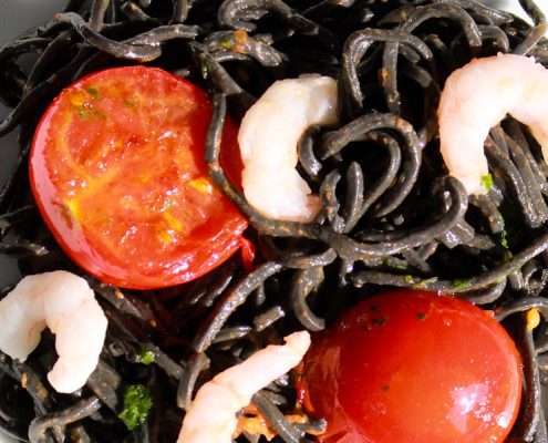 Black pasta with prawns - Italian Notes