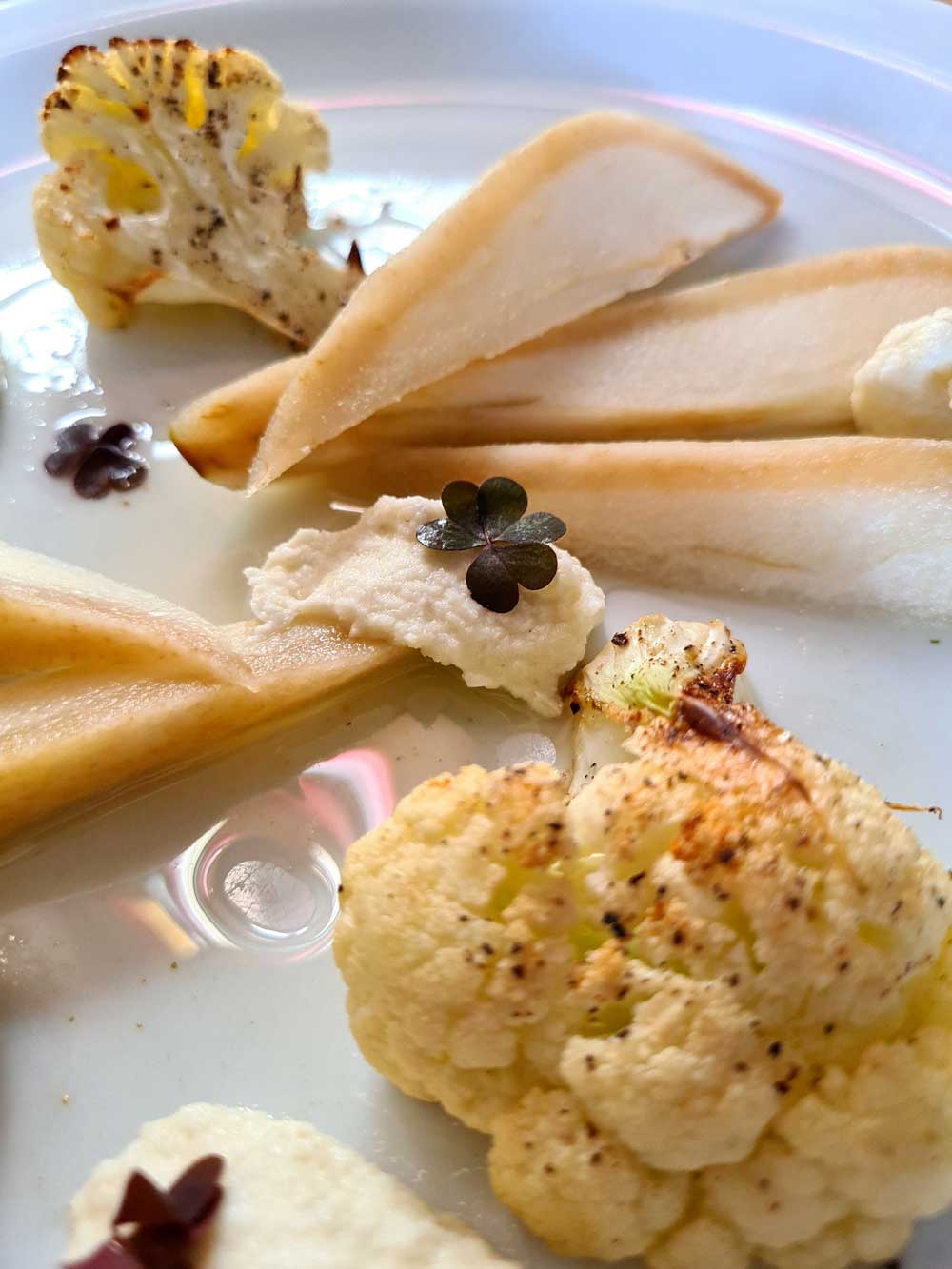 Grilled cauliflower and pickled pear