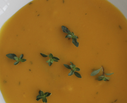 Blended pumpkin soup with herbs and spices