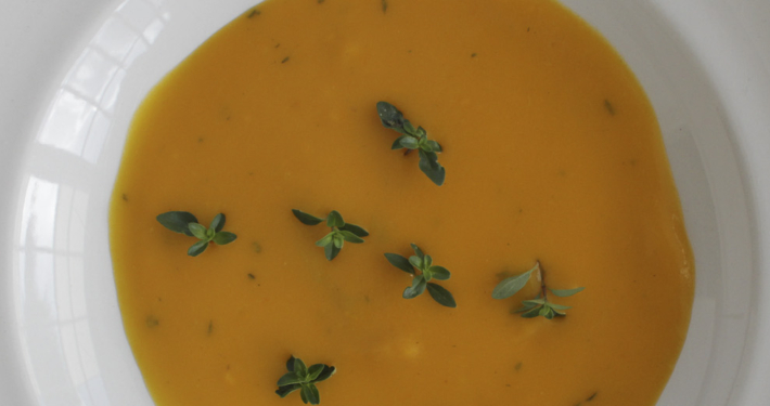 Blended pumpkin soup with herbs and spices