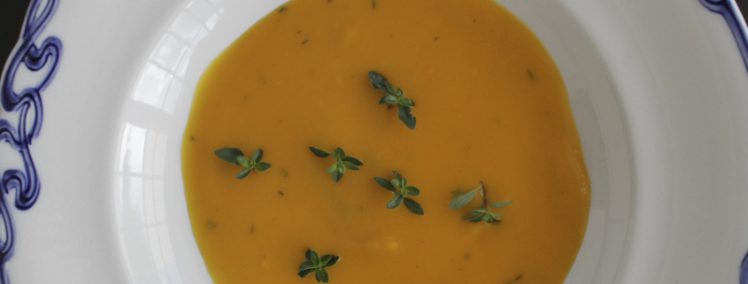 Blended pumpkin soup with herbs and spices