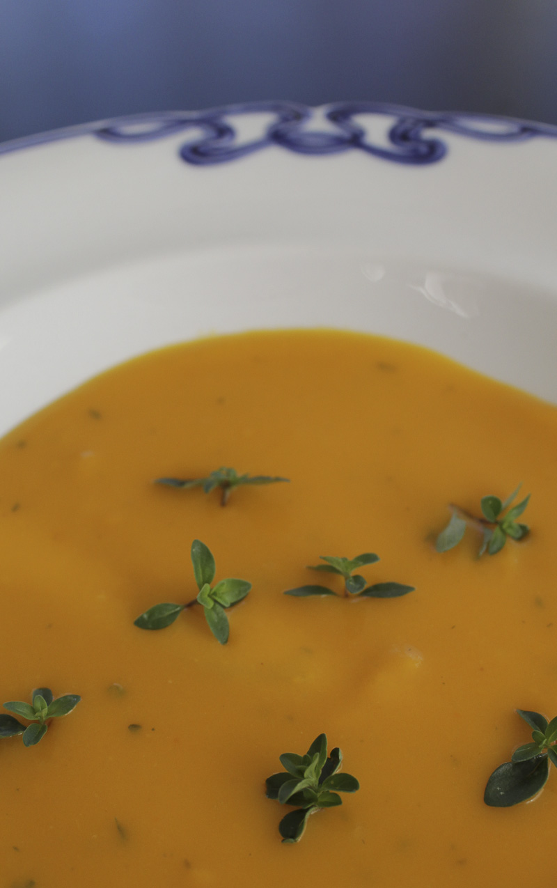 Blended pumpkin soup with herbs and spices