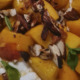 Fried peach salad with burrata, mint and roasted almonds