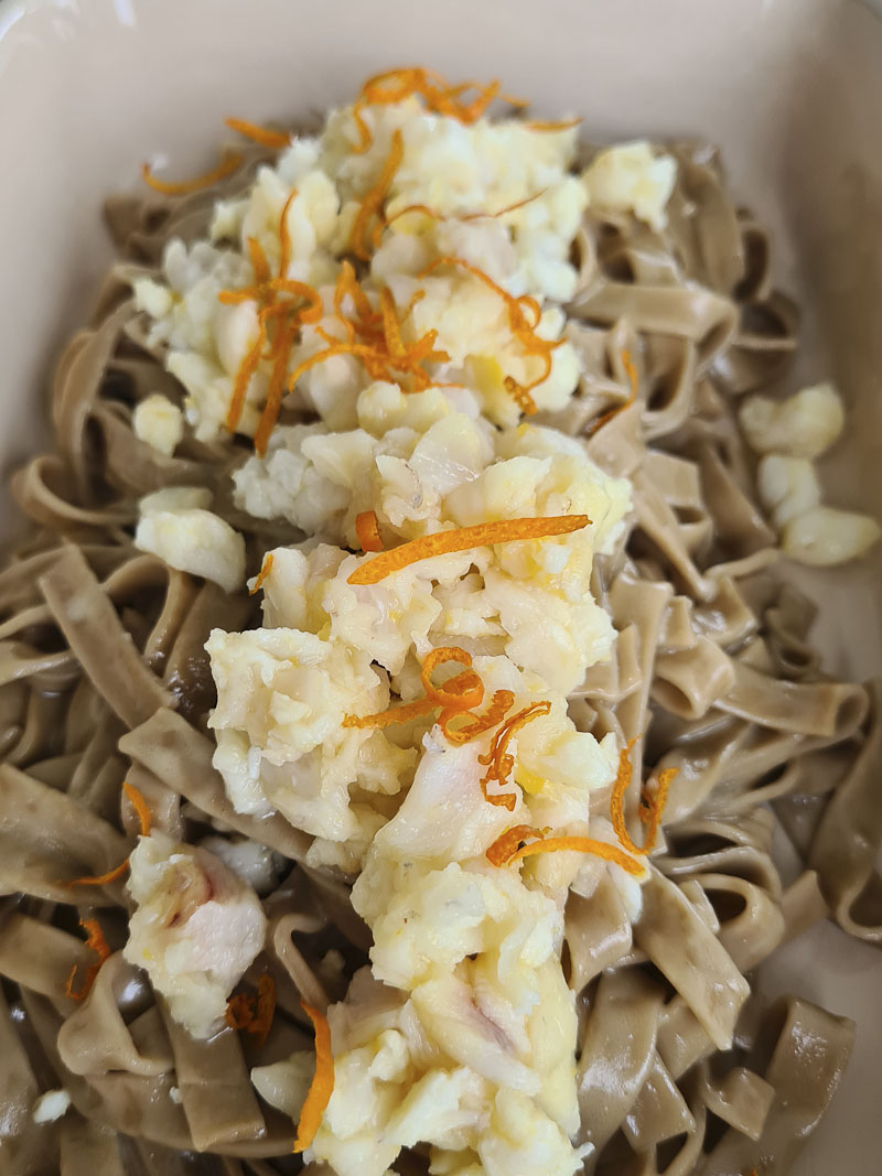 Coffee Tagliatelle with Zander Tartare inspired by a recipe from the Michelin-starred Chef Luigi Salomone.