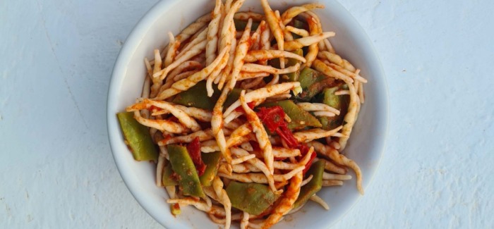 Strozzapreti with Flat Beans in Tomato Sauce